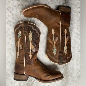 Roper Brown Heeled Boots with Embroidered Arrows